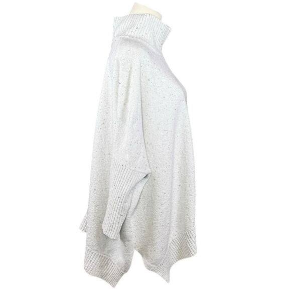 LOFT Oversized Cowl Neck Sweater | White Speckled Lagenlook Cozy Boxy Knit | L - Picture 4 of 10
